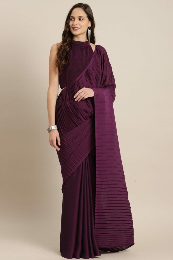 Inddus Purple Solid Silk Blend Saree