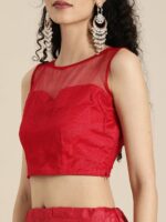 Inddus Red & Gold-Toned Net Embroidered Saree - Image 4