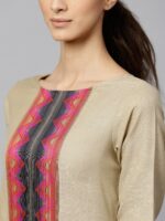 Indo Era Muted Hazelnut Geometric Yoke Kurta Set - Image 2