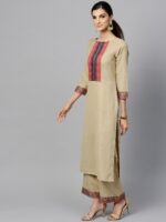 Indo Era Muted Hazelnut Geometric Yoke Kurta Set - Image 5