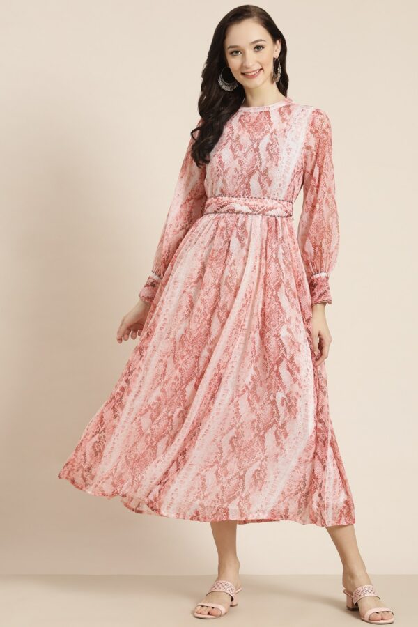 Juniper Peach-Coloured Chiffon Ethnic Maxi Dress