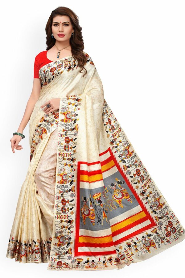 KALINI Off-White Khadi Silk Printed Khadi Saree