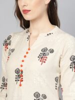Libas Women Beige Ethnic Print Straight Kurta Set With Side Pockets - Image 2