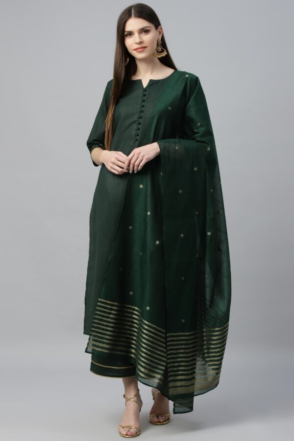 Libas Women Green Pure Cotton Kurta with Palazzos & With Dupatta
