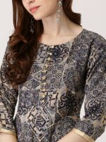 Libas Women Navy Blue & Beige Printed Anarkali Kurta - Image 2