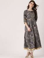 Libas Women Navy Blue & Beige Printed Anarkali Kurta - Image 3