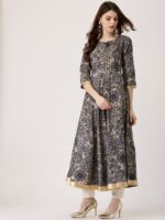 Libas Women Navy Blue & Beige Printed Anarkali Kurta - Image 4