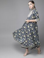 Libas Women Navy Blue Pure Cotton Floral Print Kurta with Palazzos & Dupatta - Image 4