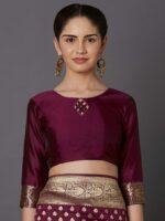 Mitera Magenta & Gold-Toned Silk Blend Woven Design Kanjeevaram Saree - Image 2