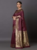 Mitera Magenta & Gold-Toned Silk Blend Woven Design Kanjeevaram Saree - Image 3
