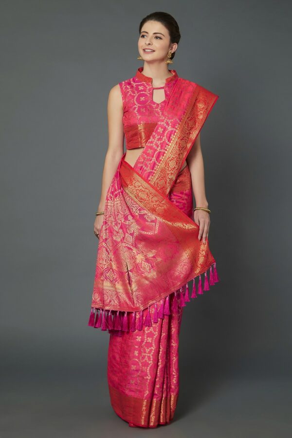 Mitera Pink Woven Design Banarasi Saree