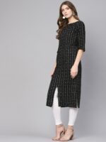 Nayo Women Black & White Floral Printed Straight Kurta - Image 4