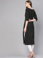 Nayo Women Black & White Floral Printed Straight Kurta - Image 5