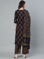 Nayo Women Blue Floral Pure Cotton Kurta with Trousers & With Dupatta - Image 5