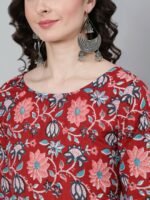 Nayo Women Red Floral Printed Kurta With Trouser & Dupatta - Image 2