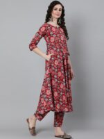 Nayo Women Red Floral Printed Kurta With Trouser & Dupatta - Image 5