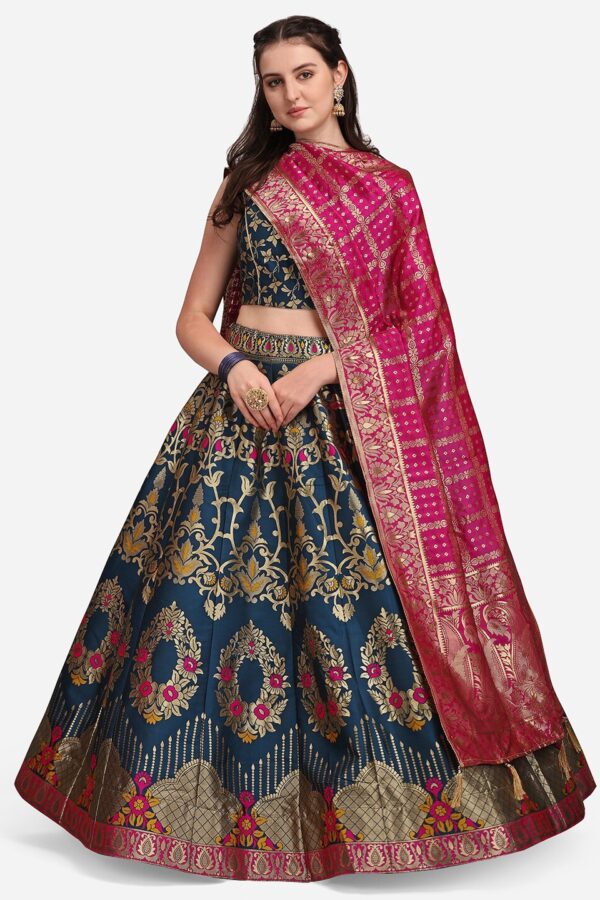 PURVAJA Teal & Magenta Ready to Wear Lehenga & Unstitched Blouse With Dupatta