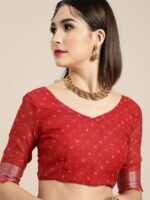 Saree Mall Blazing Red Linen Blend Saree - Image 3