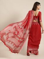 Saree Mall Blazing Red Linen Blend Saree - Image 4