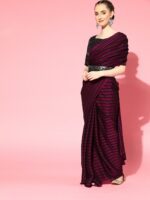 Saree mall Burgundy Striped Poly Georgette Party Wear Saree with Matching Blouse - Image 2