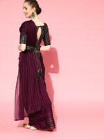 Saree mall Burgundy Striped Poly Georgette Party Wear Saree with Matching Blouse - Image 3