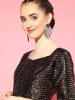 Saree mall Burgundy Striped Poly Georgette Party Wear Saree with Matching Blouse - Image 4
