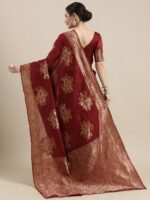 Saree mall Maroon Floral Linen Blend Banarasi Saree - Image 3