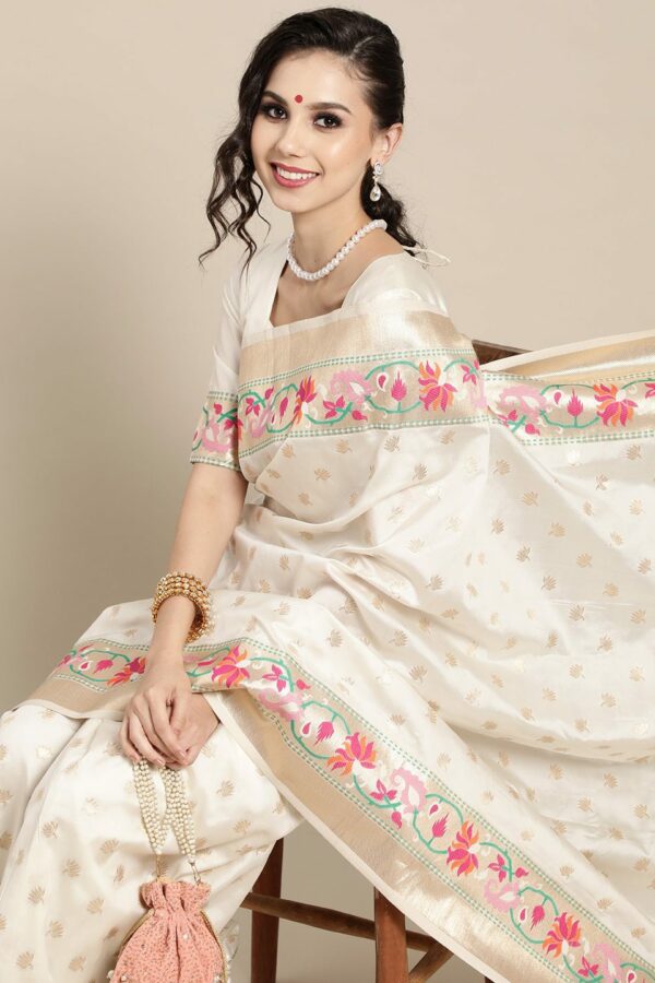 Saree mall Off White & Golden Woven Design Banarasi Saree