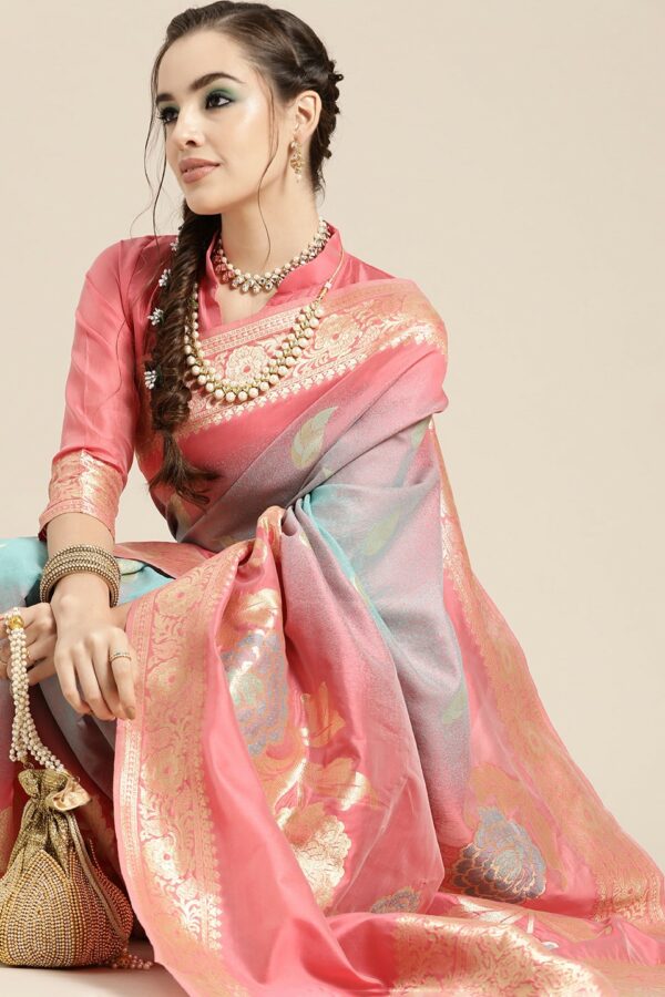 Saree mall Pink & Blue Floral Dyed Banarasi Sarees