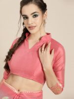 Saree mall Pink & Blue Floral Dyed Banarasi Sarees - Image 3