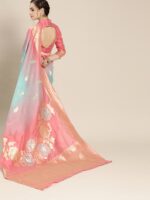 Saree mall Pink & Blue Floral Dyed Banarasi Sarees - Image 4