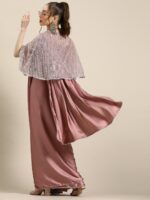 Tikhi Imli Trendy Mauve Sleek Poly Crepe Saree with Embellished Border & Cape - Image 4