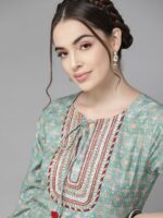 Varanga Calm Blue and Beige Ethnic Motifs Print Kurta - Image 4