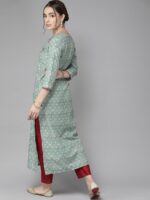 Varanga Calm Blue and Beige Ethnic Motifs Print Kurta - Image 5