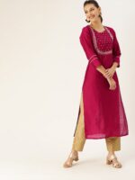 Varanga Women Magenta & White Embellished Straight Kurta - Image 3