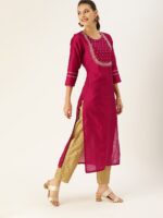 Varanga Women Magenta & White Embellished Straight Kurta - Image 5
