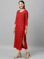 kipek Women Red & Gold-Toned Printed Straight Kurta - Image 3