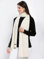 513 Women Off White Solid Stole - Image 3
