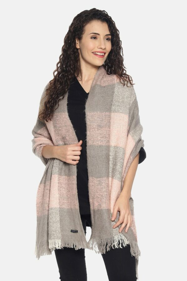 513 Women Pink & Grey Checked Stole