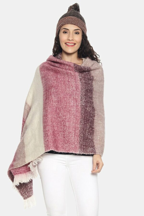 513 Women Pink & Grey Colourblocked Stole