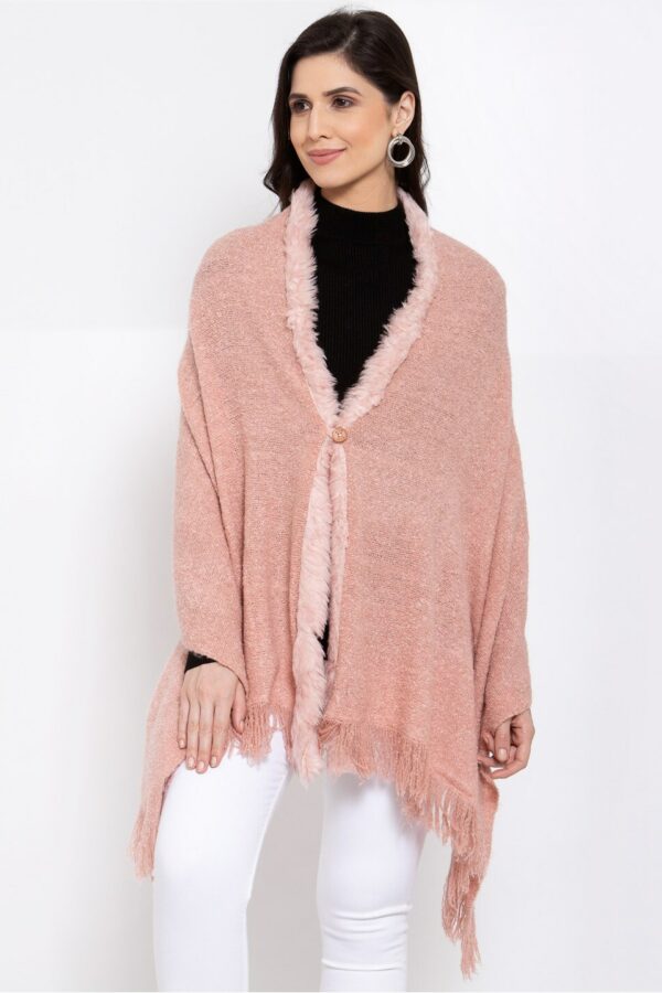 513 Women Pink Woven Design Stole With Fringed Border