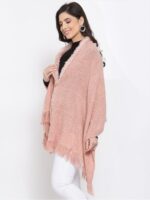 513 Women Pink Woven Design Stole With Fringed Border - Image 3