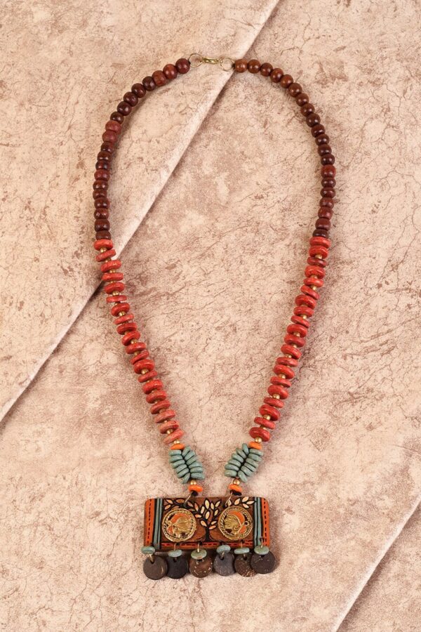AAKRITI ART CREATIONS Brown & Green Brass Handcrafted Tribal Dhokra Necklace