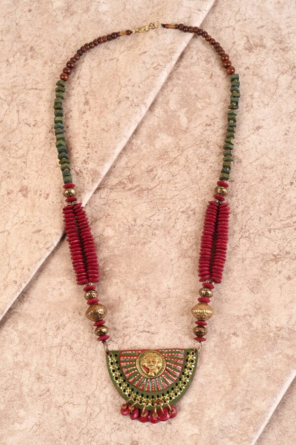 AAKRITI ART CREATIONS Multicoloured Brass The Princess Aura Tribal Dhokra Necklace