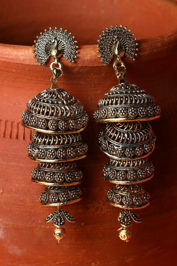 ANIKAS CREATION Black & Gold-Plated Enamelled Dome Shaped Jhumkas