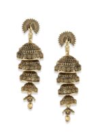 ANIKAS CREATION Black & Gold-Plated Enamelled Dome Shaped Jhumkas - Image 2