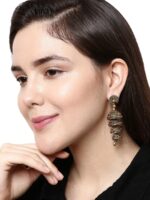 ANIKAS CREATION Black & Gold-Plated Enamelled Dome Shaped Jhumkas - Image 4