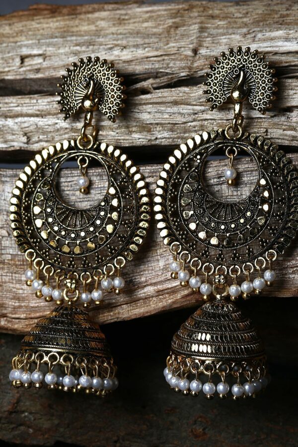 ANIKAS CREATION Gold Plated & Black Crescent Shaped Enamelled Jhumkas