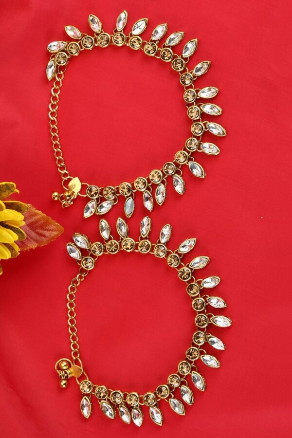 ANIKAS CREATION Set Of 2 Gold-Plated White & Beige Stone-Studded Anklets