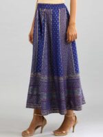AURELIA Women Blue & Off-White Printed Flared Maxi Skirt - Image 2
